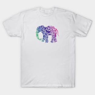 Rainbow Elephant in Floral Pattern T-Shirt